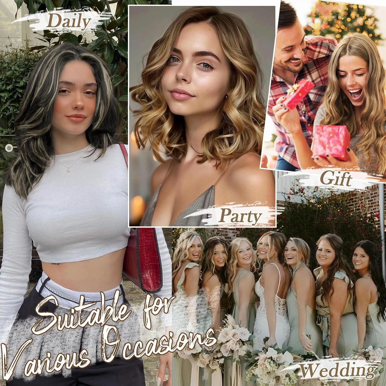 BARSDAR Short Wavy Clip in Hair Extensions - 12 Inch Highlight Hair Extensions Clip in for Women - 6PCs Thick Soft Synthetic Clip-ins Hairpieces Daily - Brown with Honey Blonde