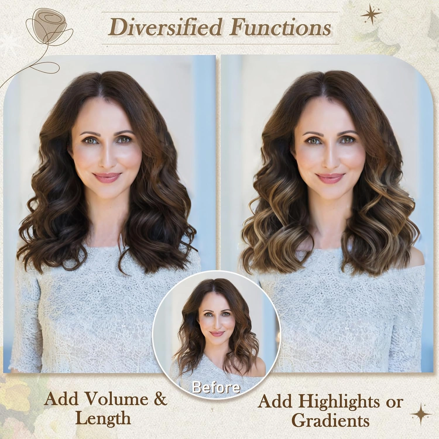 BARSDAR Short Wavy Clip in Hair Extensions - 12 Inch Highlight Hair Extensions Clip in for Women - 6PCs Thick Soft Synthetic Clip-ins Hairpieces Daily - Brown with Honey Blonde