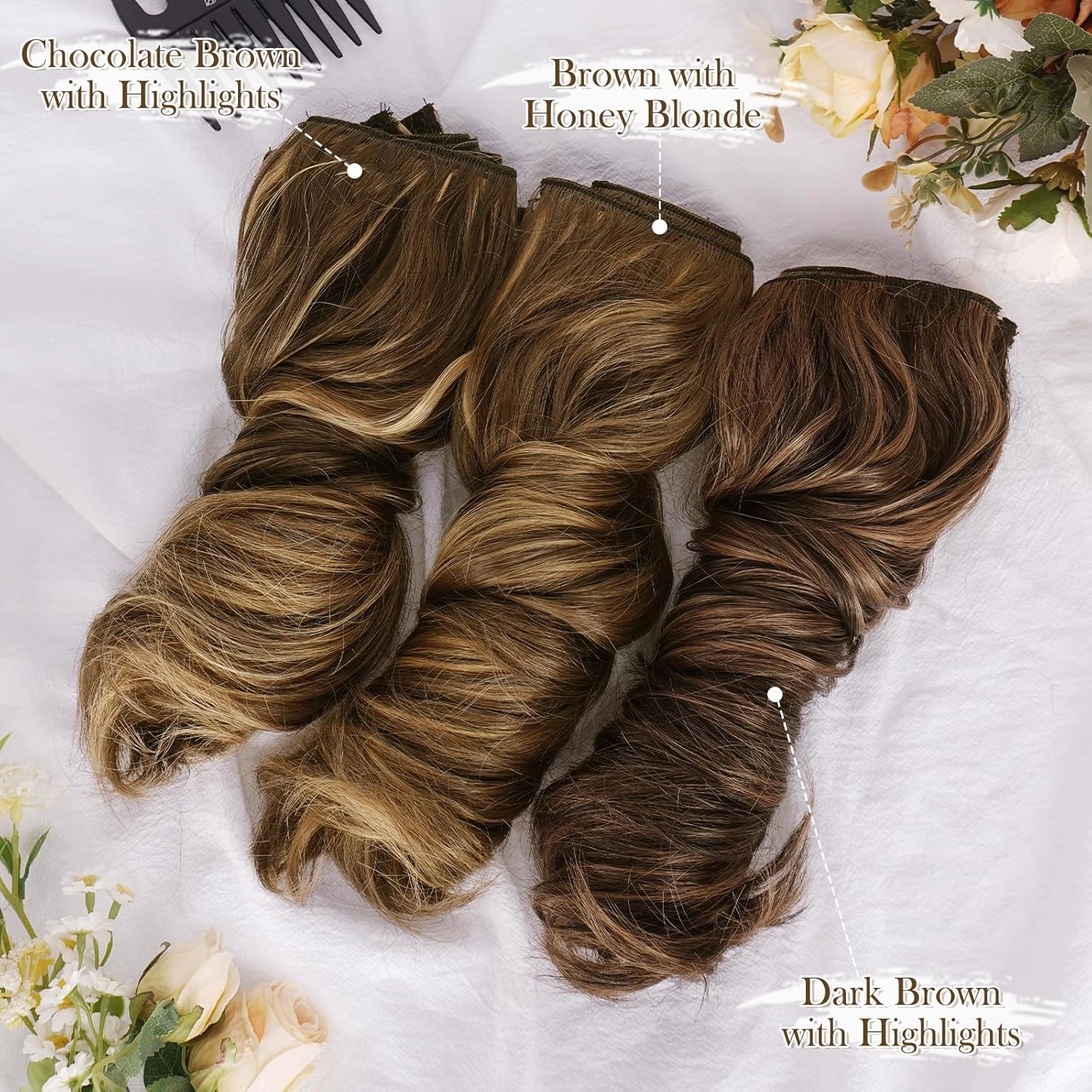 BARSDAR Short Wavy Clip in Hair Extensions - 12 Inch Highlight Hair Extensions Clip in for Women - 6PCs Thick Soft Synthetic Clip-ins Hairpieces Daily - Brown with Honey Blonde