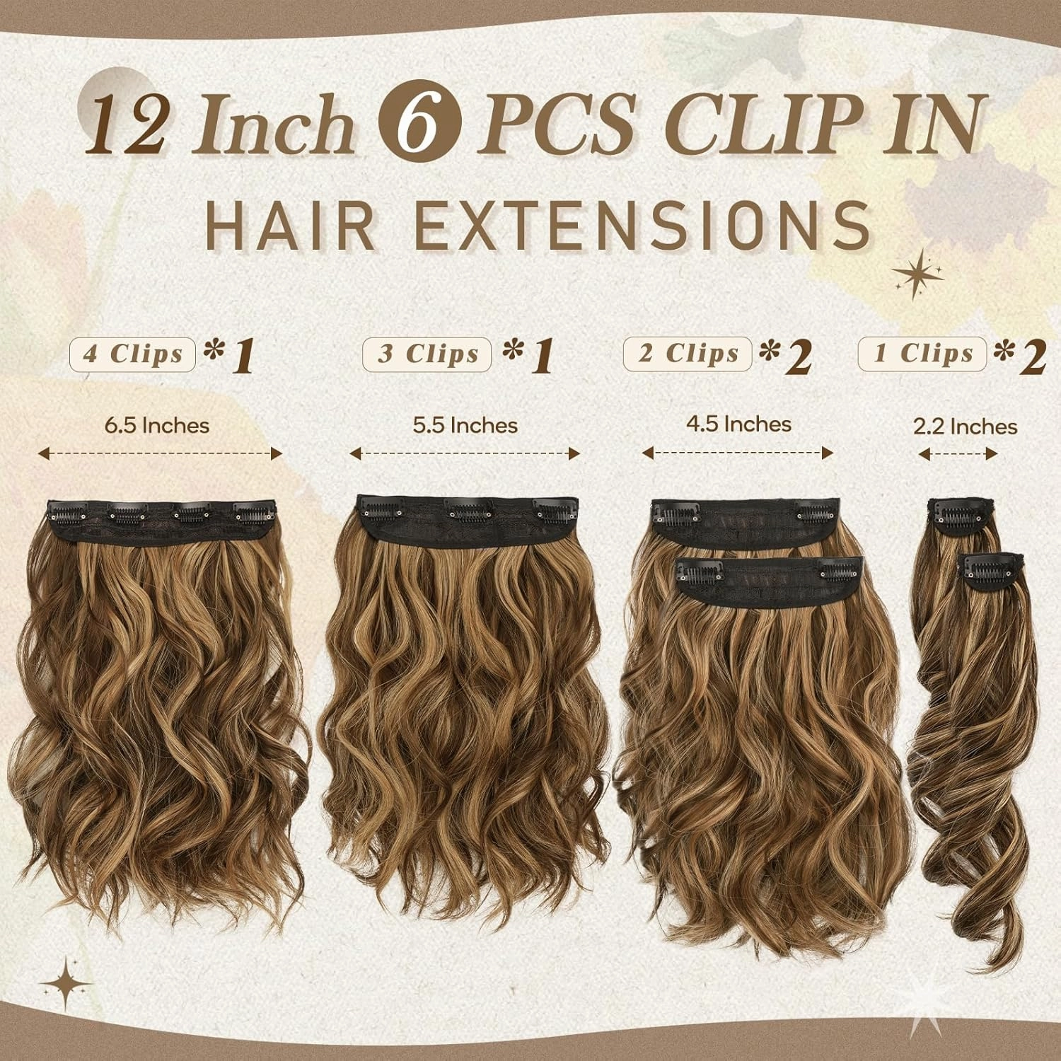 BARSDAR Short Wavy Clip in Hair Extensions - 12 Inch Highlight Hair Extensions Clip in for Women - 6PCs Thick Soft Synthetic Clip-ins Hairpieces Daily - Brown with Honey Blonde