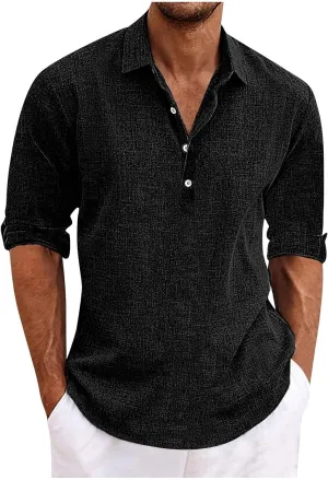 Beach Shirts for Men Cotton Blend Shirt Solid Long Sleeve Button Down Shirt Casual Blouse Summer Hawaiian Shirts