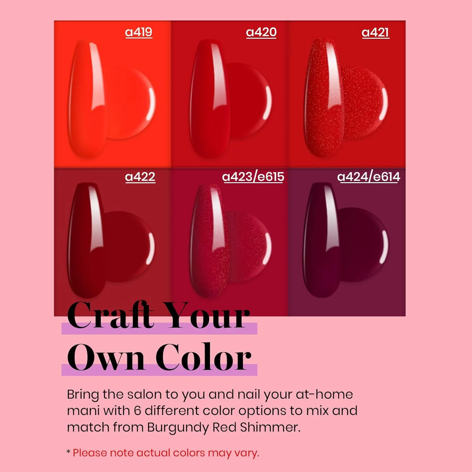 Beetles Red Gel Nail Polish Set - 6 Colors Red Obsession Collection Popular Shimmer Burgundy Gel Polish Kit Nail Art Design Soak Off Uv LED Gel Nail Kit Minicure DIY Home Gifts for Mom