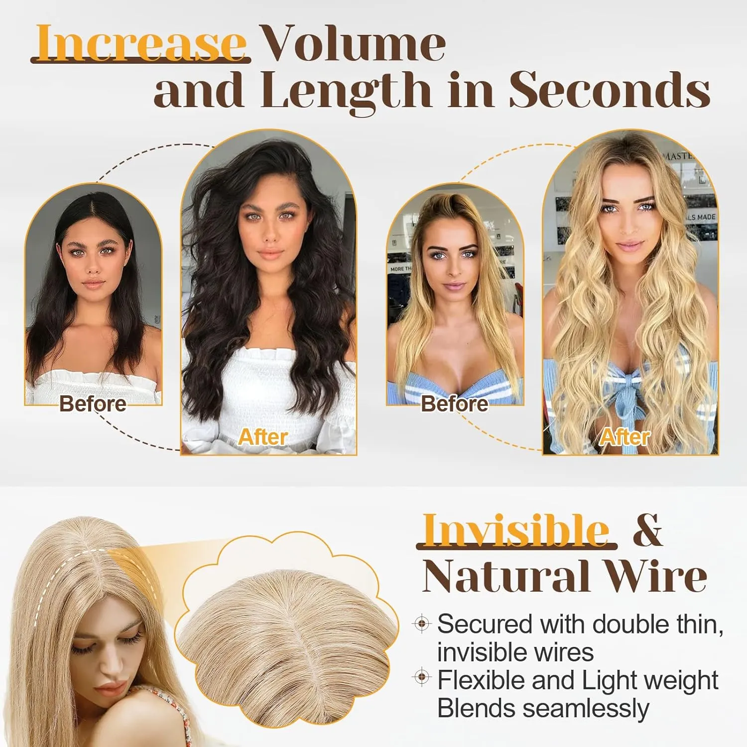Benehair Human Hair Extensions Thick Ends #99J Invisible Wire Real Human Hair with 2 Fish Lines Thicker Hairpieces 16 Inch 90g Wine Red Hair Extensions Straight Thicker Hairpieces for Women