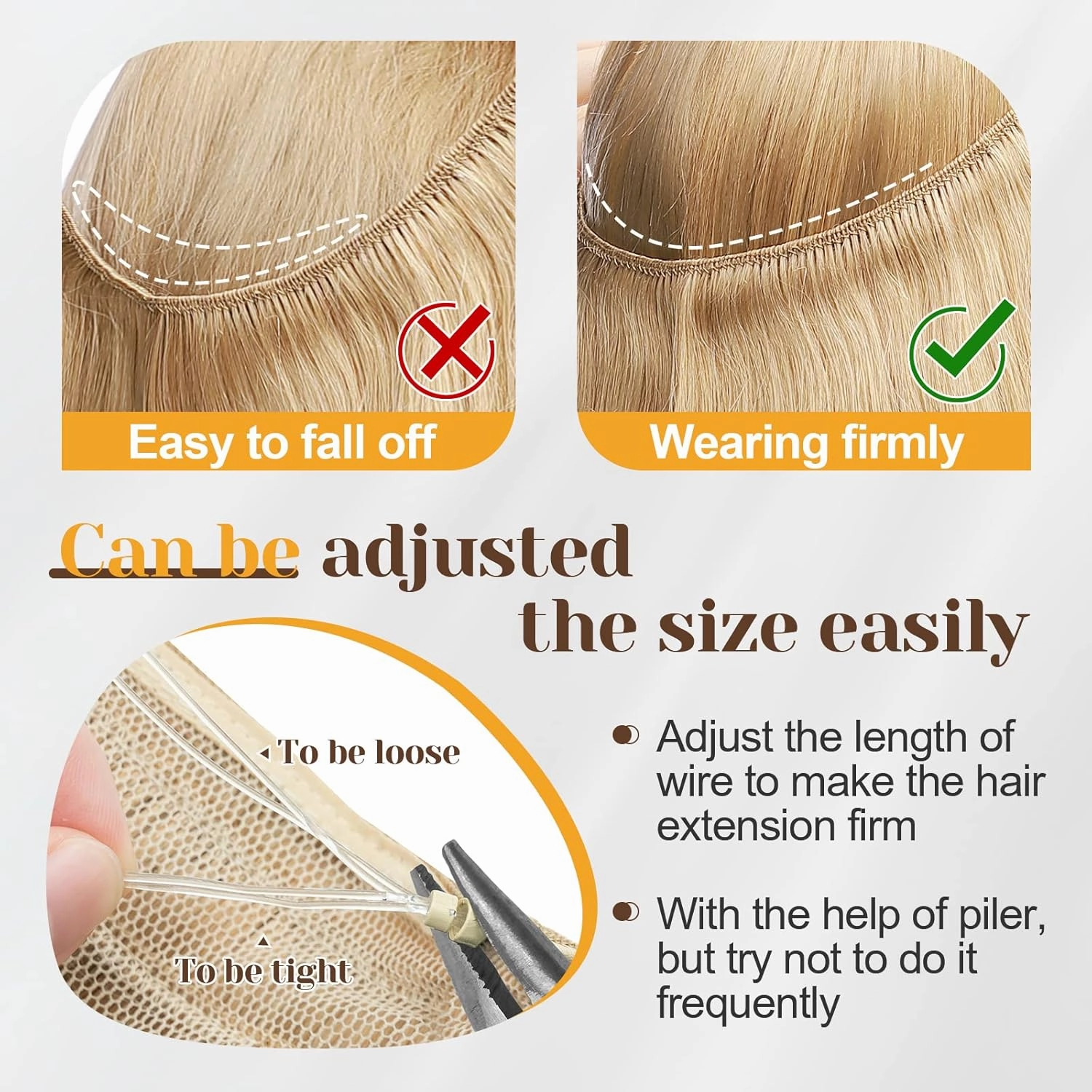 Benehair Human Hair Extensions Thick Ends Invisible Wire Real Human Hair with 2 Fish Lines Thicker Hairpieces 16 Inch 90g Light Auburn Hair Extensions Straight Thicker Hairpieces for Women #30