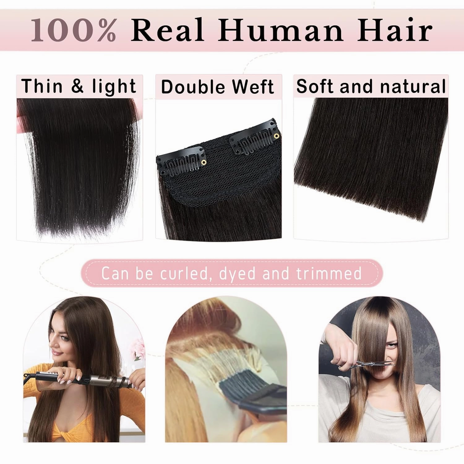 Benehair Short Clip in Hair Extensions - Real Human Hairpieces for Women With Thinning Hair - 6 Inch Straight Soft #1B Natural Black - Adding Extra Volume for Daily Use