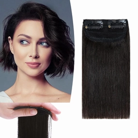 Benehair Short Clip in Hair Extensions - Real Human Hairpieces for Women With Thinning Hair - 6 Inch Straight Soft #1B Natural Black - Adding Extra Volume for Daily Use