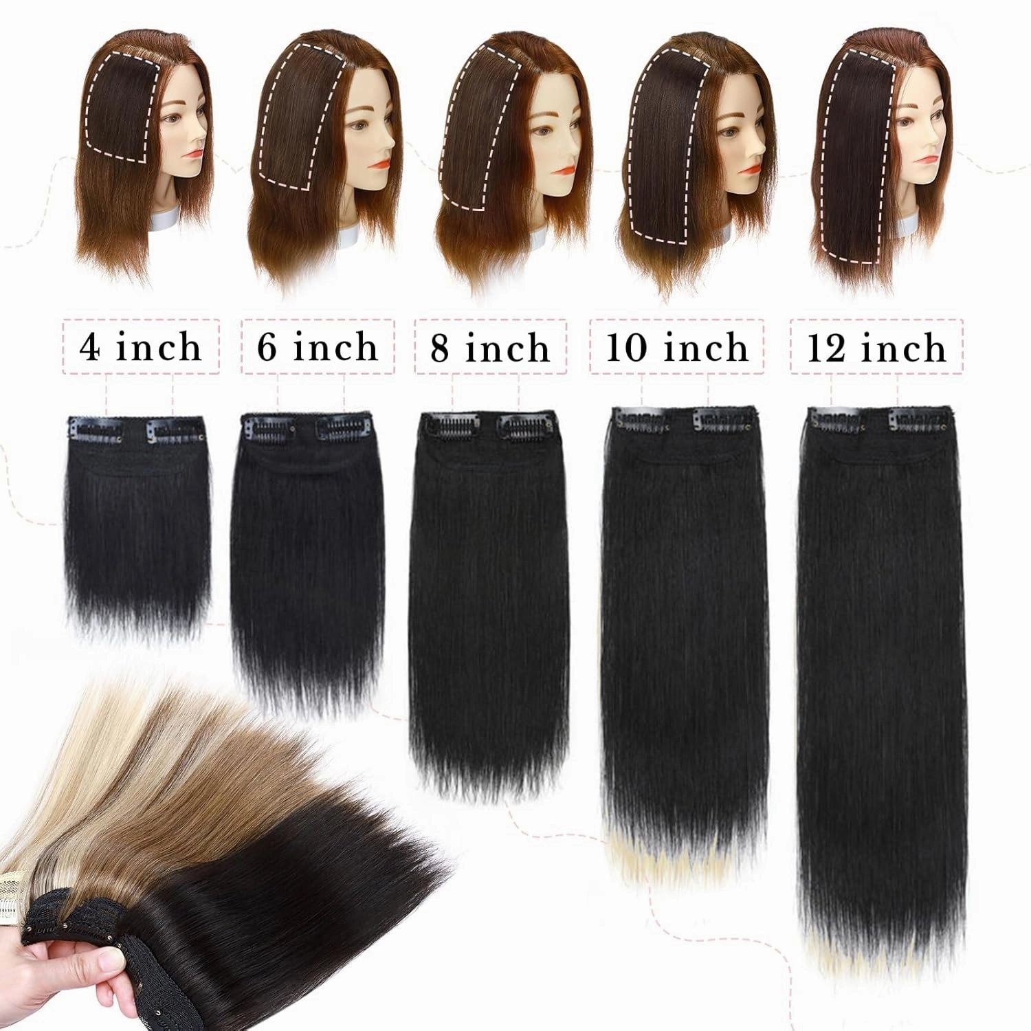 Benehair Short Clip in Hair Extensions - Real Human Hairpieces for Women With Thinning Hair - 6 Inch Straight Soft #1B Natural Black - Adding Extra Volume for Daily Use