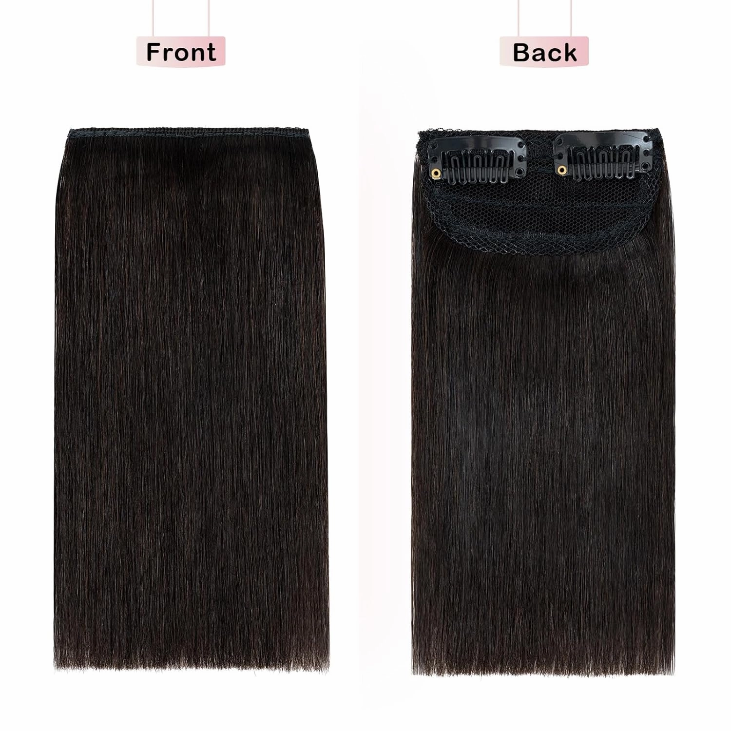 Benehair Short Clip in Hair Extensions - Real Human Hairpieces for Women With Thinning Hair - 6 Inch Straight Soft #1B Natural Black - Adding Extra Volume for Daily Use