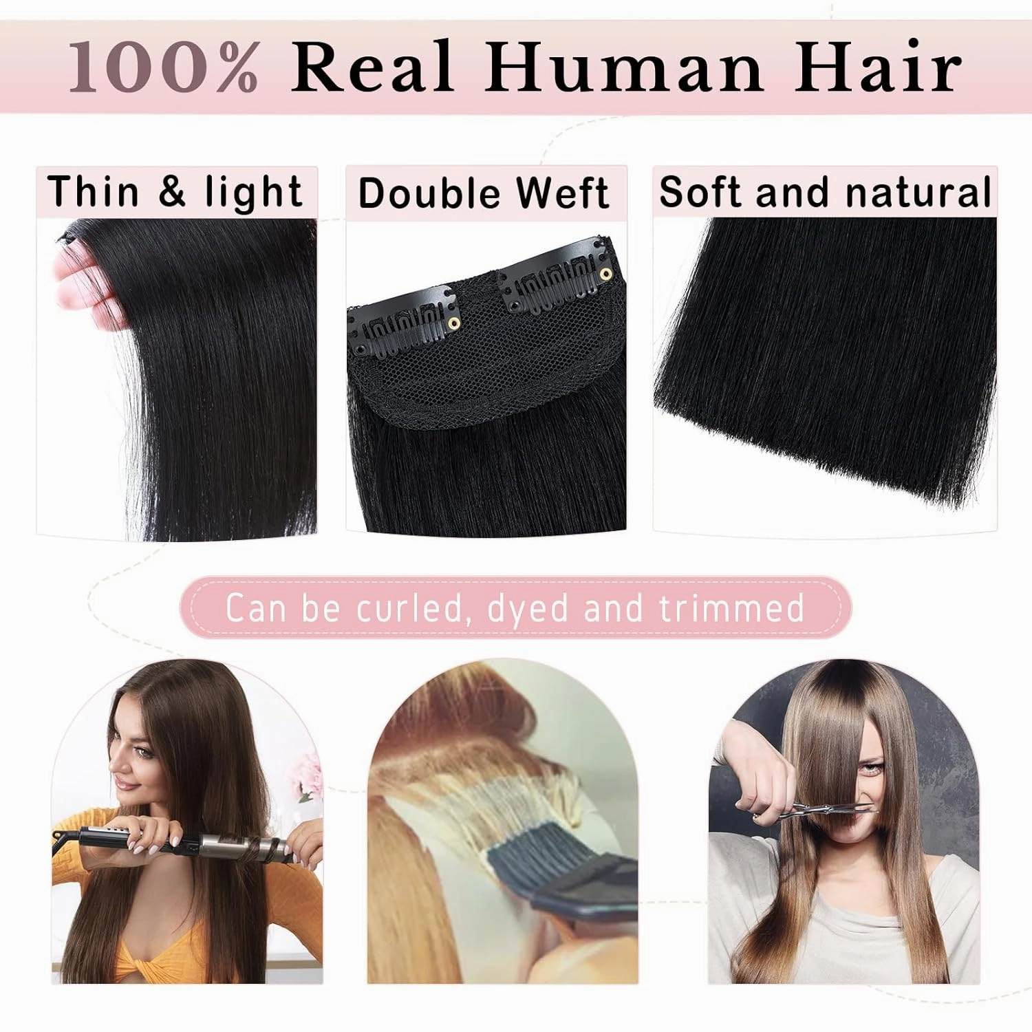 Benehair Short Clip in Hair Extensions Real Human Hair 1PCS Clip in Hairpieces for Women with Thinning Hair Adding Extra Hair Volume for Daily Use 4inch Straight Soft Hair #01 Jet Black