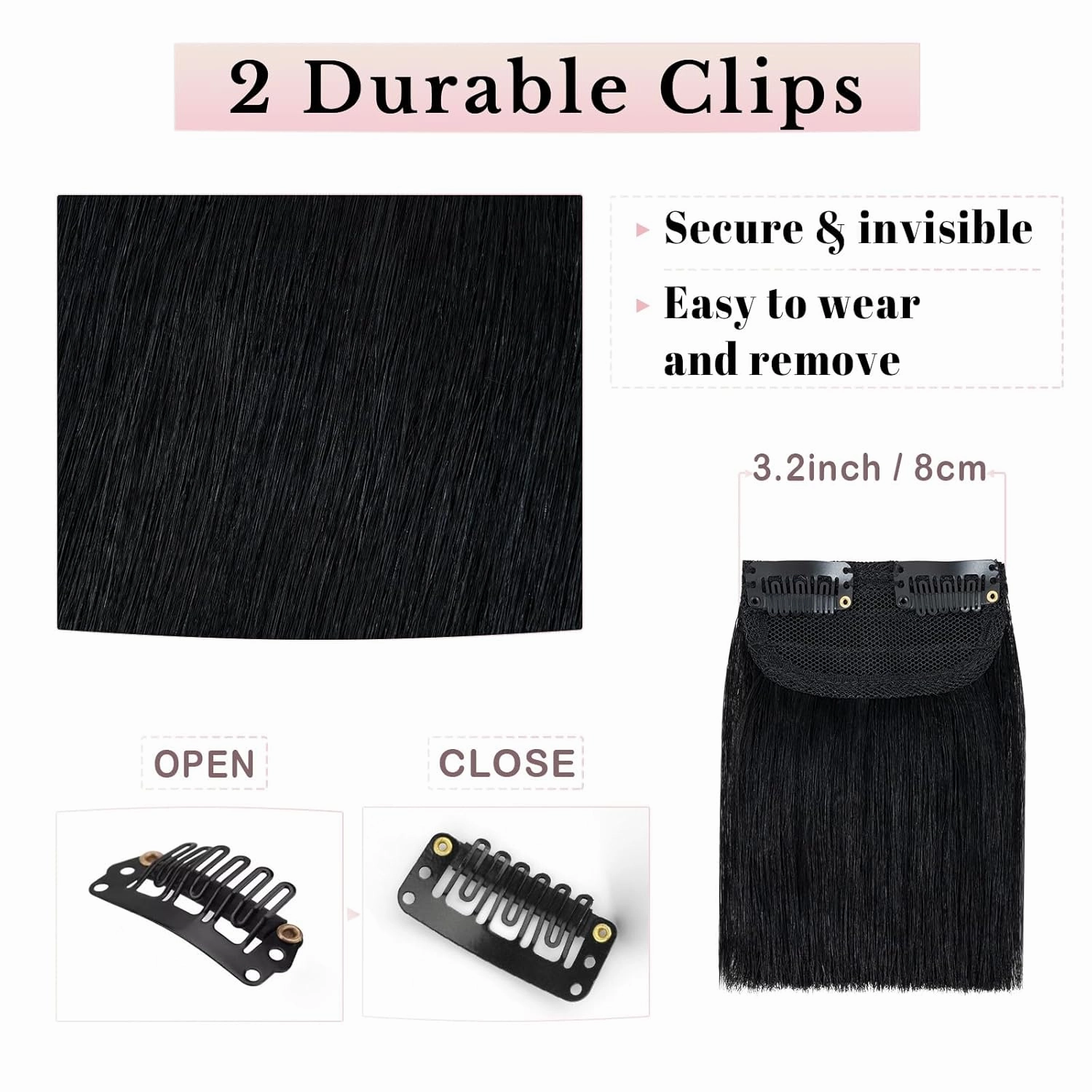 Benehair Short Clip in Hair Extensions Real Human Hair 1PCS Clip in Hairpieces for Women with Thinning Hair Adding Extra Hair Volume for Daily Use 4inch Straight Soft Hair #01 Jet Black