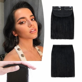 Benehair Short Clip in Hair Extensions Real Human Hair 1PCS Clip in Hairpieces for Women with Thinning Hair Adding Extra Hair Volume for Daily Use 4inch Straight Soft Hair #01 Jet Black