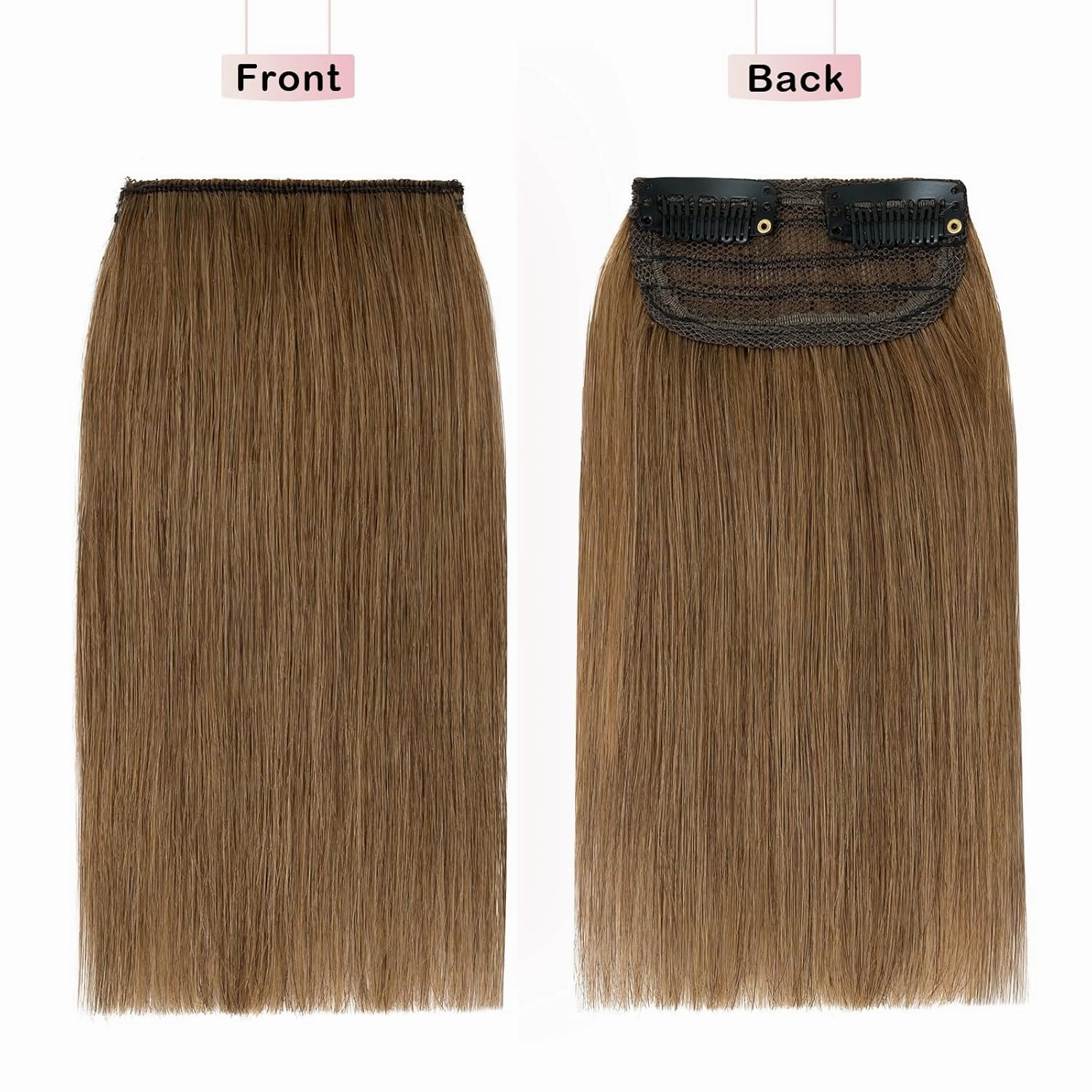 Benehair Short Clip in Hair Extensions Real Human Hair 1PCS Clip in Hairpieces for Women with Thinning Hair Adding Extra Hair Volume for Daily Use 6inch Straight Soft Hair #6 Light Brown