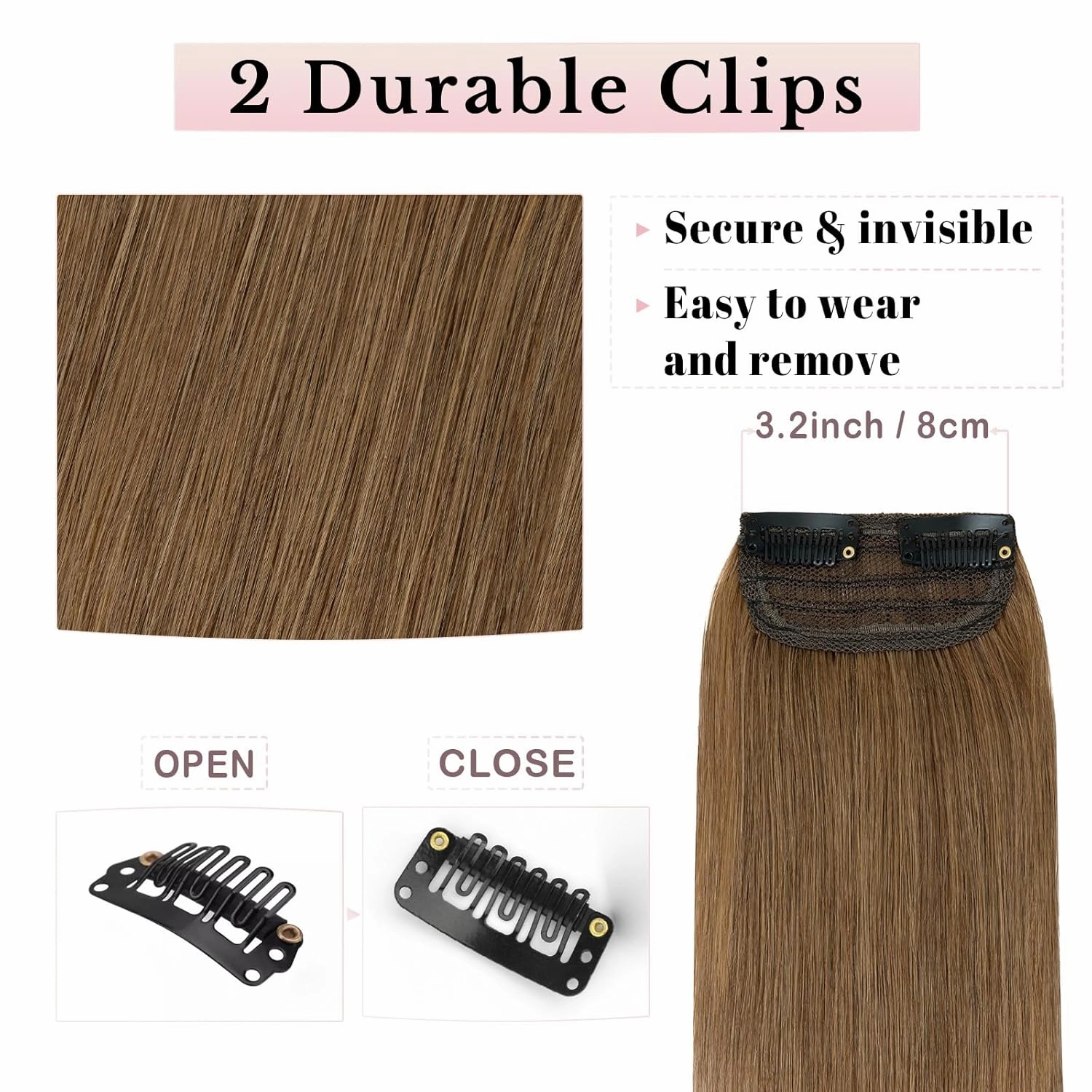 Benehair Short Clip in Hair Extensions Real Human Hair 1PCS Clip in Hairpieces for Women with Thinning Hair Adding Extra Hair Volume for Daily Use 6inch Straight Soft Hair #6 Light Brown