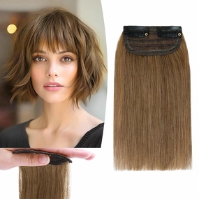 Benehair Short Clip in Hair Extensions Real Human Hair 1PCS Clip in Hairpieces for Women with Thinning Hair Adding Extra Hair Volume for Daily Use 6inch Straight Soft Hair #6 Light Brown
