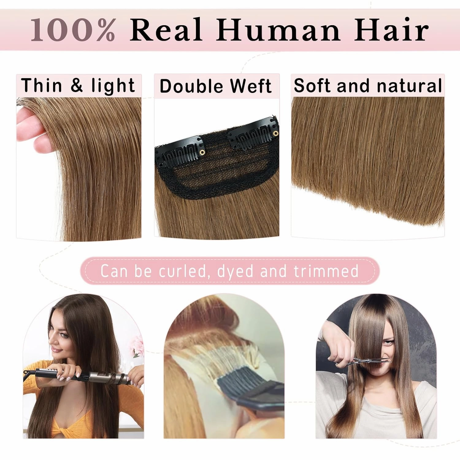 Benehair Short Clip in Hair Extensions Real Human Hair 1PCS Clip in Hairpieces for Women with Thinning Hair Adding Extra Hair Volume for Daily Use 6inch Straight Soft Hair #6 Light Brown