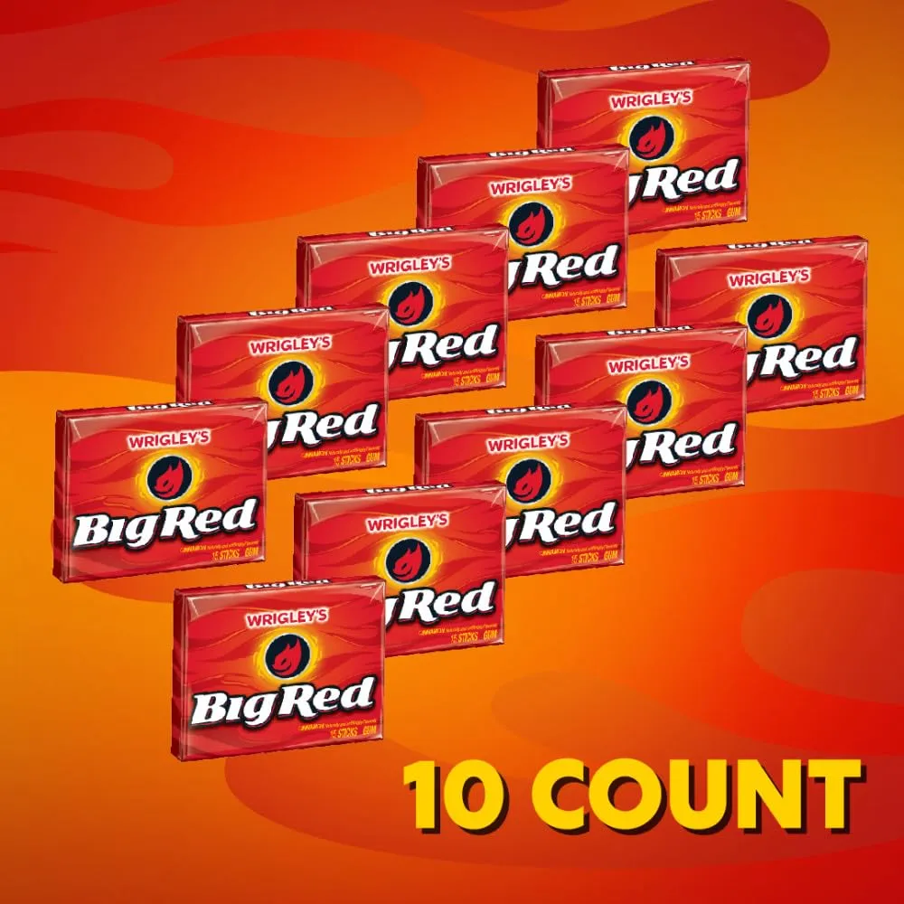 BIG RED WRIGLEY'S Cinnamon Chewing Gum Bulk Pack, 15 Stick (Pack of 10)