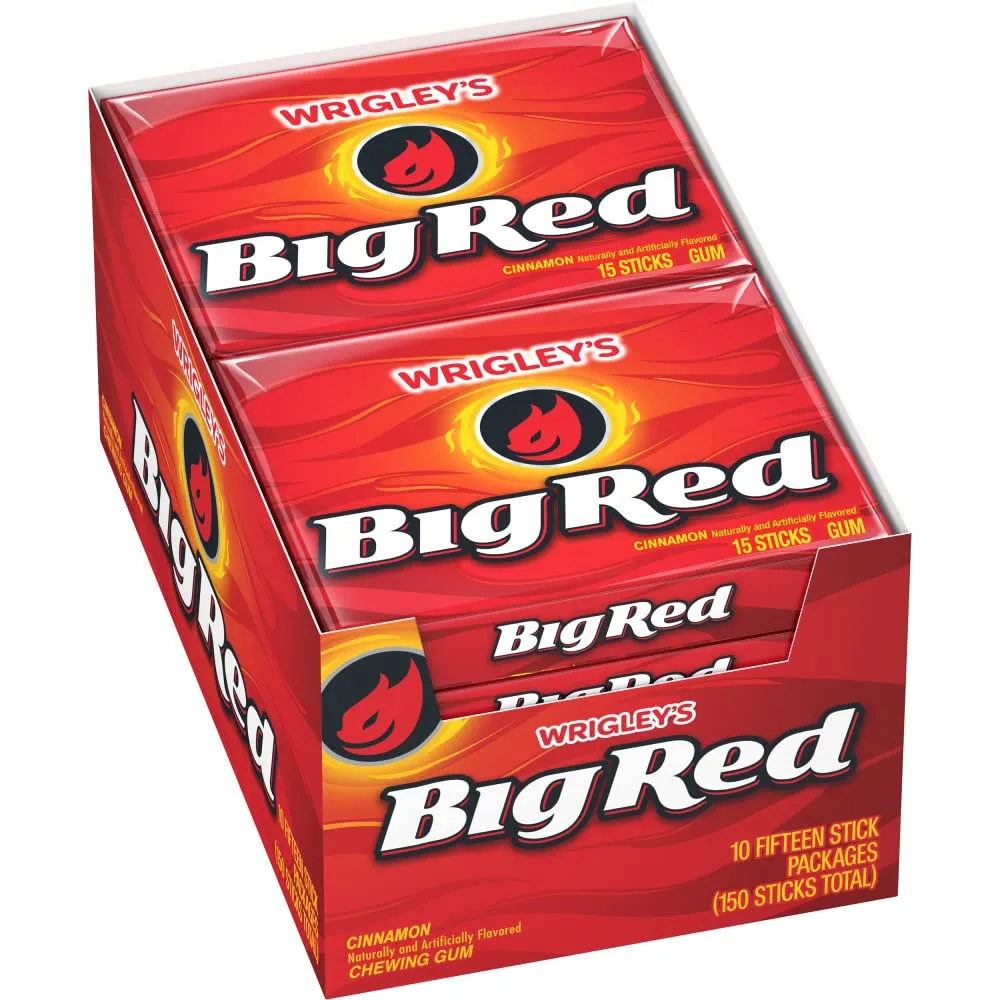 BIG RED WRIGLEY'S Cinnamon Chewing Gum Bulk Pack, 15 Stick (Pack of 10)