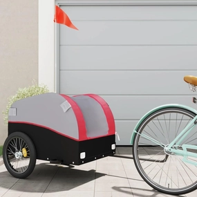 Bike Trailer for Heavy Goods, Sturdy Iron Construction with Safety Flag, Black and Red, 99.2 lb Load Capacity