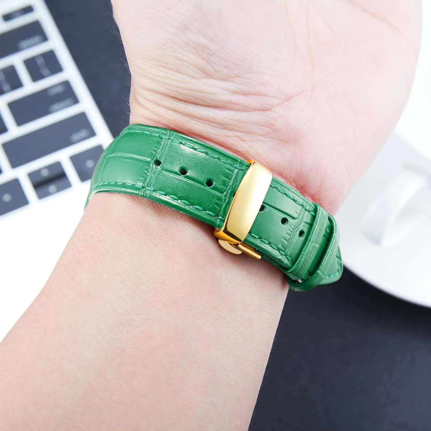 BINLUN Leather Watch Strap Quick Release Strap with Gold Butterfly Deployment Buckle 12mm 13mm 14mm 15mm 16mm 17mm 18mm 19mm 20mm 21mm 22mm 23mm 24mm Watch Band for Men Women(White,15mm)