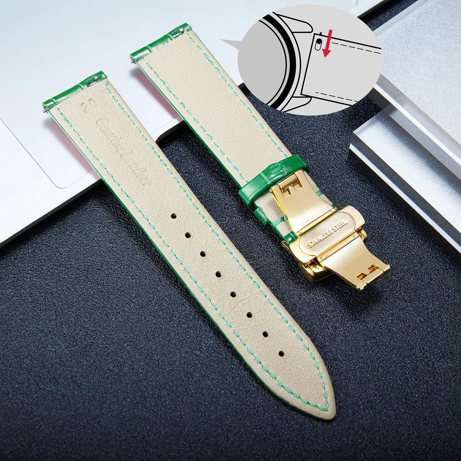 BINLUN Leather Watch Strap Quick Release Strap with Gold Butterfly Deployment Buckle 12mm 13mm 14mm 15mm 16mm 17mm 18mm 19mm 20mm 21mm 22mm 23mm 24mm Watch Band for Men Women(White,15mm)