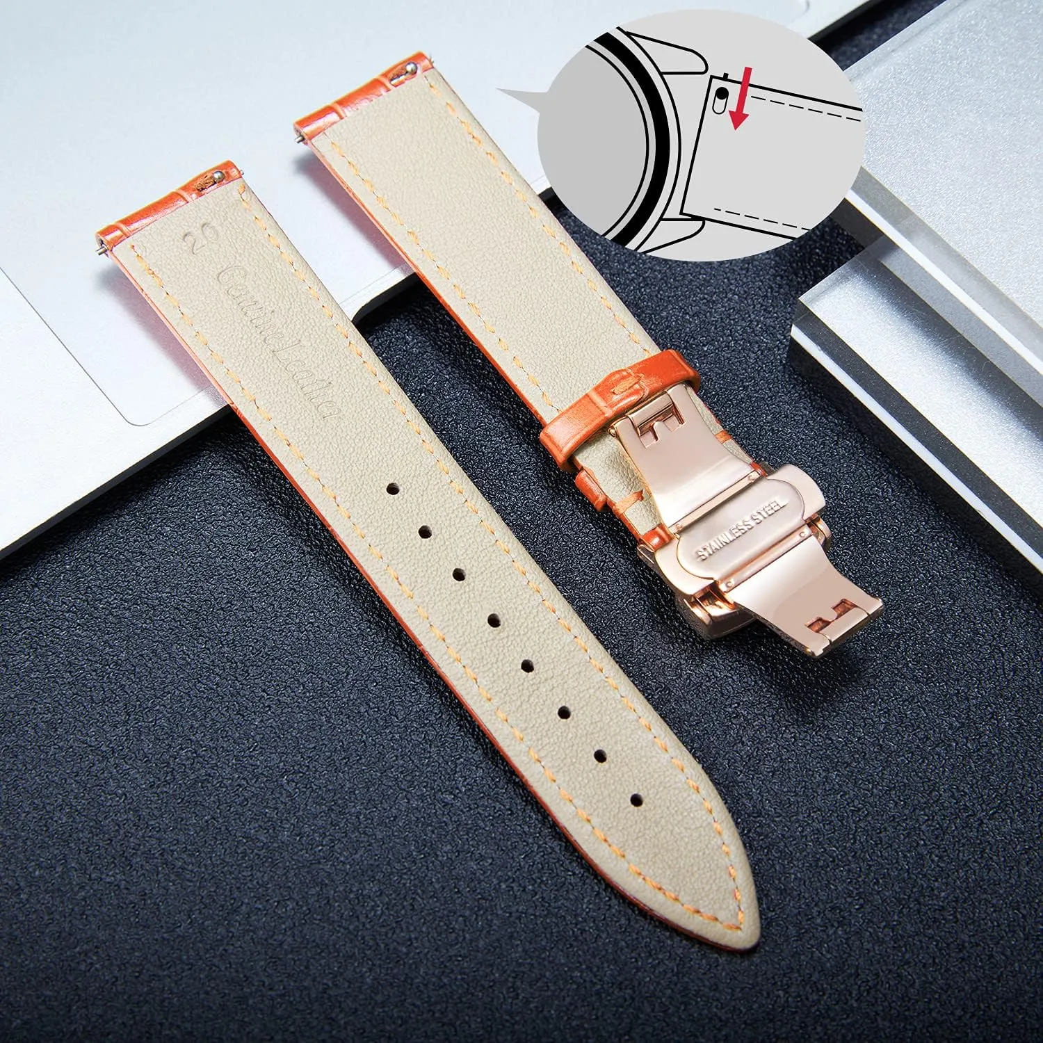 BINLUN Leather Watch Strap Quick Release Strap with Rose Gold Butterfly Deployment Buckle 12mm 13mm 14mm 16mm 17mm 18mm 19mm 20mm 21mm 22mm 23mm 24mm Watch Band for Men Women