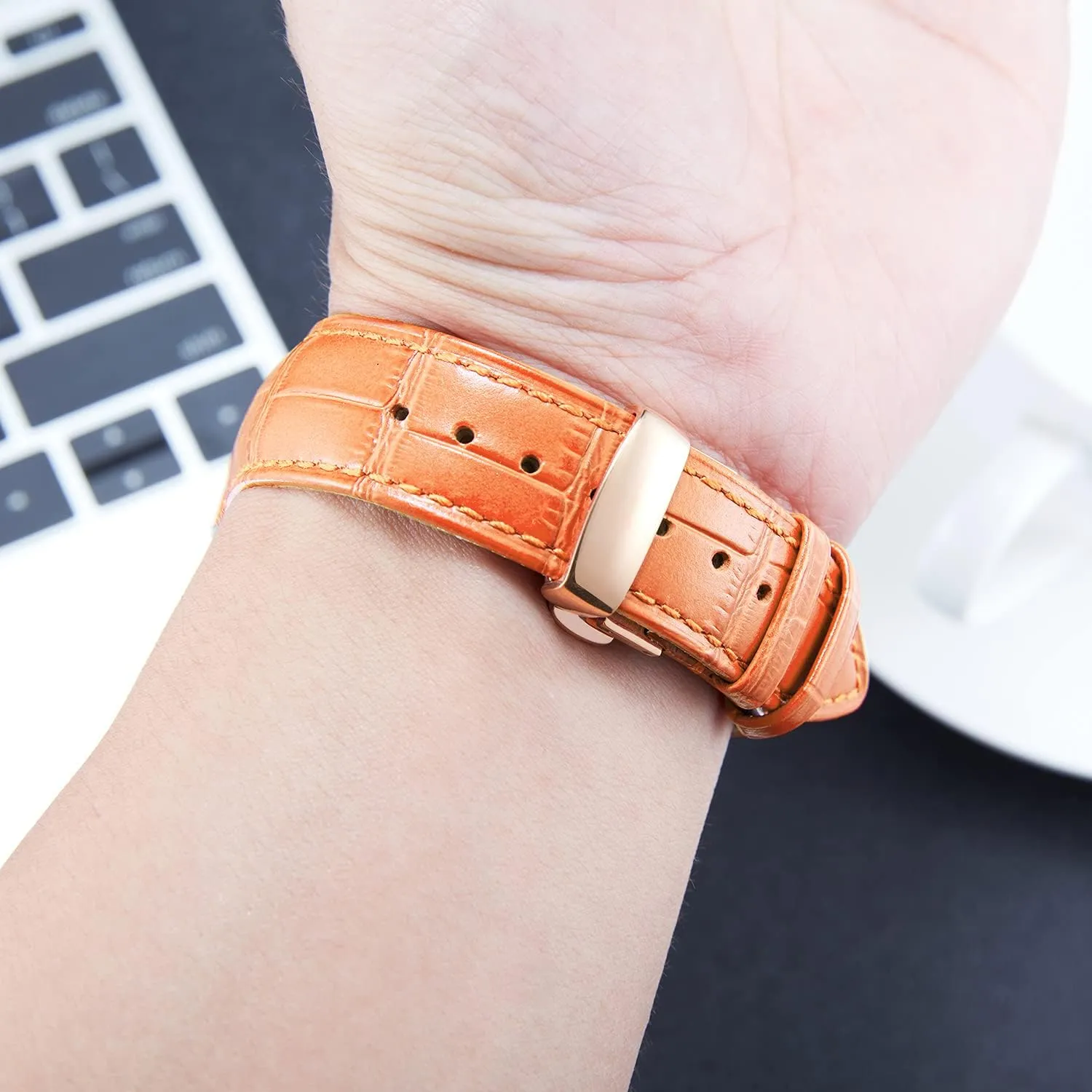 BINLUN Leather Watch Strap Quick Release Strap with Rose Gold Butterfly Deployment Buckle 12mm 13mm 14mm 16mm 17mm 18mm 19mm 20mm 21mm 22mm 23mm 24mm Watch Band for Men Women