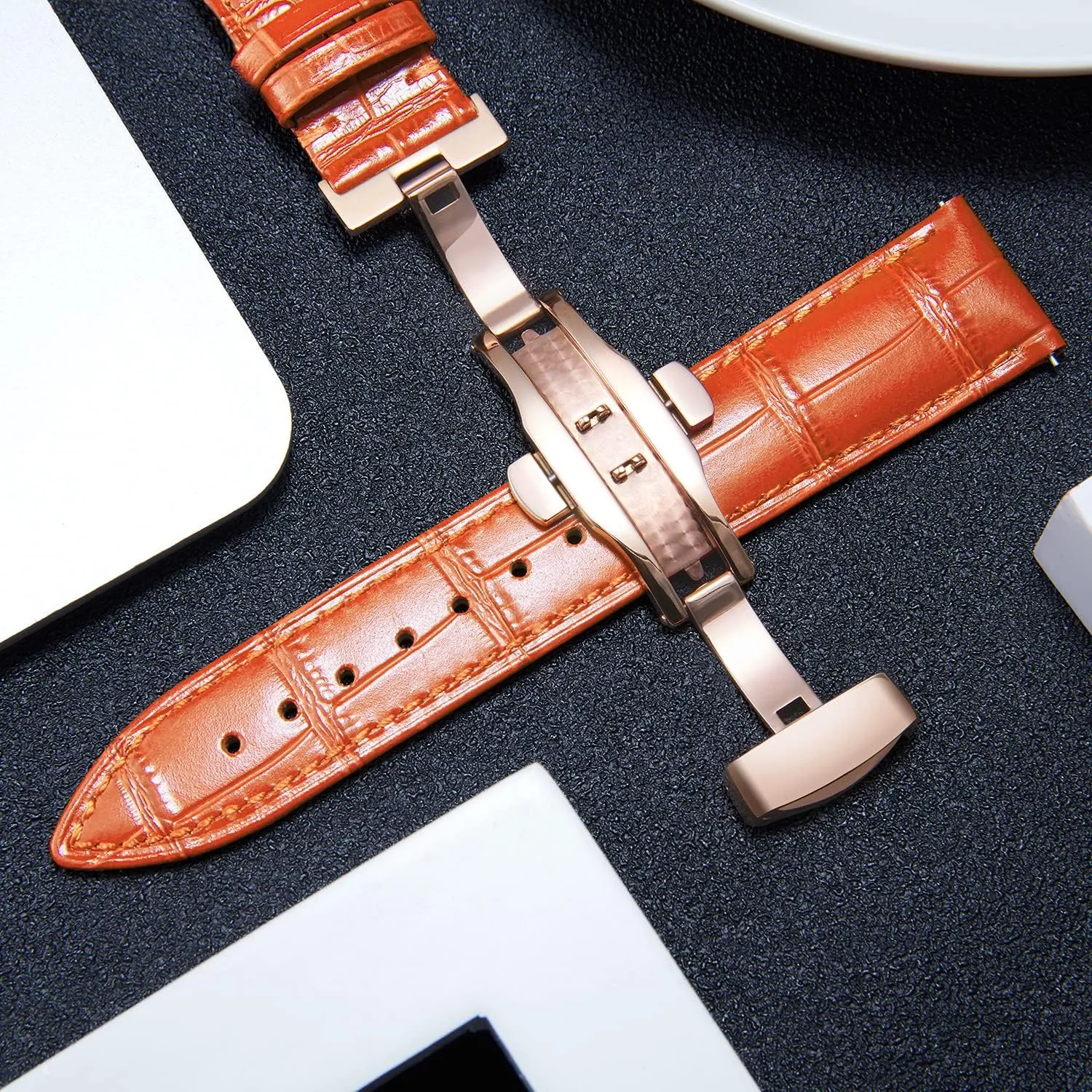 BINLUN Leather Watch Strap Quick Release Strap with Rose Gold Butterfly Deployment Buckle 12mm 13mm 14mm 16mm 17mm 18mm 19mm 20mm 21mm 22mm 23mm 24mm Watch Band for Men Women