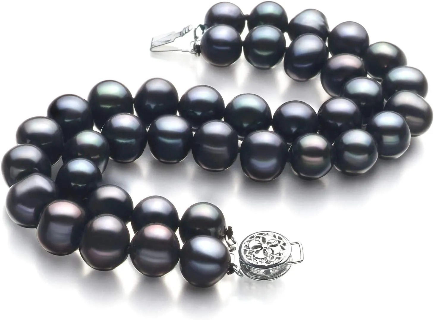 Black 8-9mm Double Strand A Quality Freshwater Sterling Silver Cultured Pearl Bracelet For Women