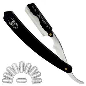 Black Widow Razors, Professional Straight Razor for Men, Barber Straight Edge Razor Safety with 10 Pack Blades (1.5mm Exposed) Black and Chrome