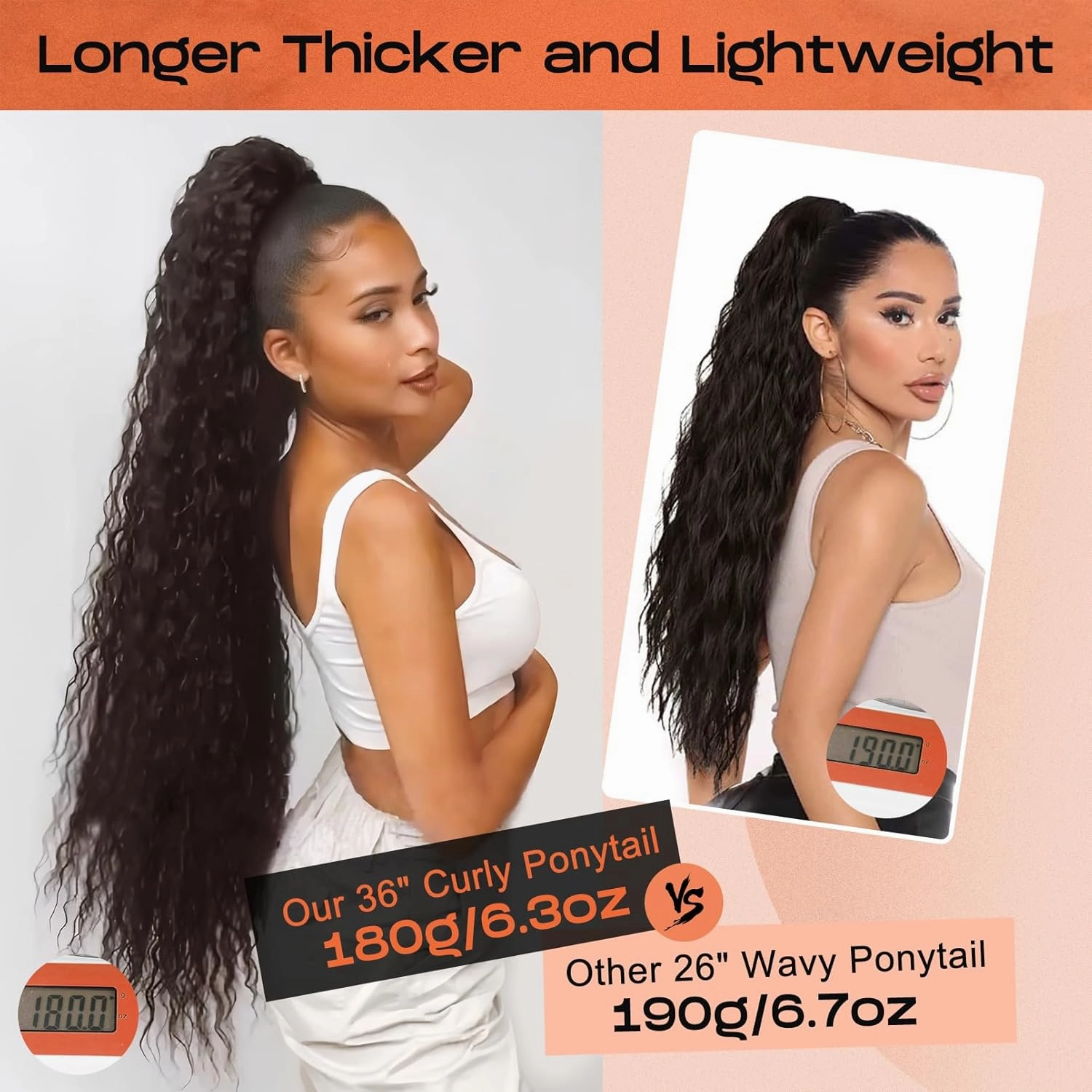 Black Ponytail Extension, SEIKEA 36" Long Lightweight Full Natural Curly Drawstring Ponytail Fake Pony Tail Multi Layered Soft Clip in Hair Extensions Ponytail Synthetic Hairpiece for Women