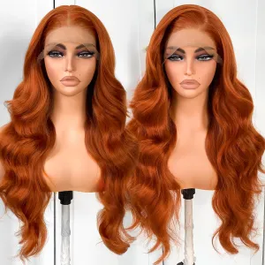 BlackSwern Ginger Wig 13x6 Synthetic Lace Front Wig, HD 13x6 Lace Frontal Wig Pre-Plucked, 26inch Body Wave Wigs 200 Density for Black Women, Pre-Plucked PLUS 1.5’’ Natural Hairline