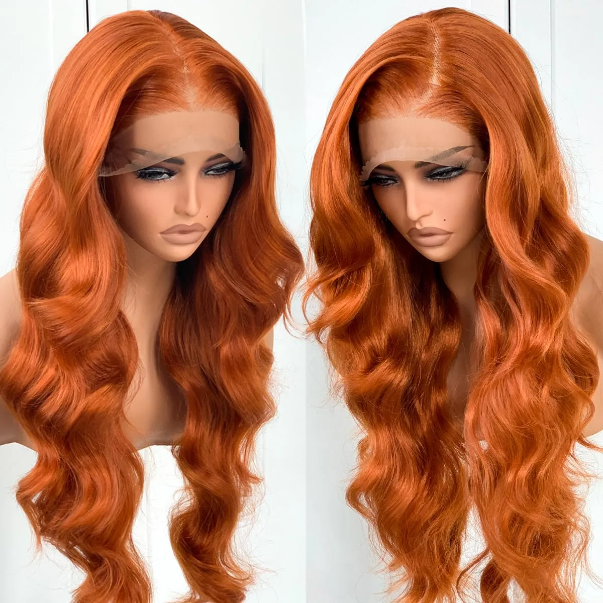 BlackSwern Ginger Wig 13x6 Synthetic Lace Front Wig, HD 13x6 Lace Frontal Wig Pre-Plucked, 26inch Body Wave Wigs 200 Density for Black Women, Pre-Plucked PLUS 1.5’’ Natural Hairline