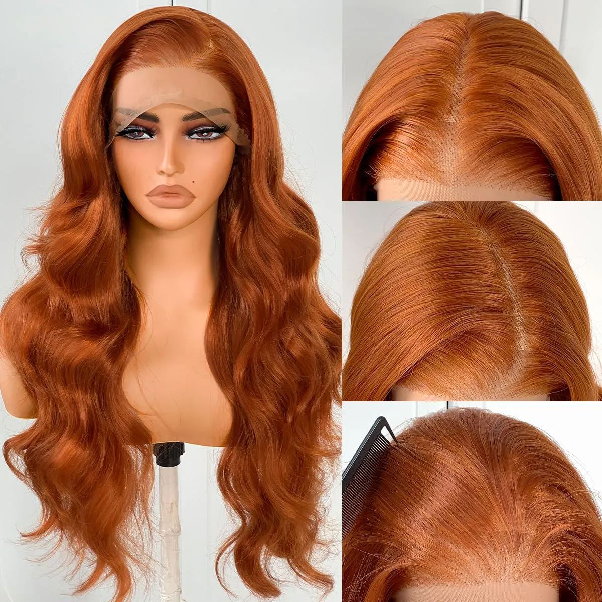 BlackSwern Ginger Wig 13x6 Synthetic Lace Front Wig, HD 13x6 Lace Frontal Wig Pre-Plucked, 26inch Body Wave Wigs 200 Density for Black Women, Pre-Plucked PLUS 1.5’’ Natural Hairline