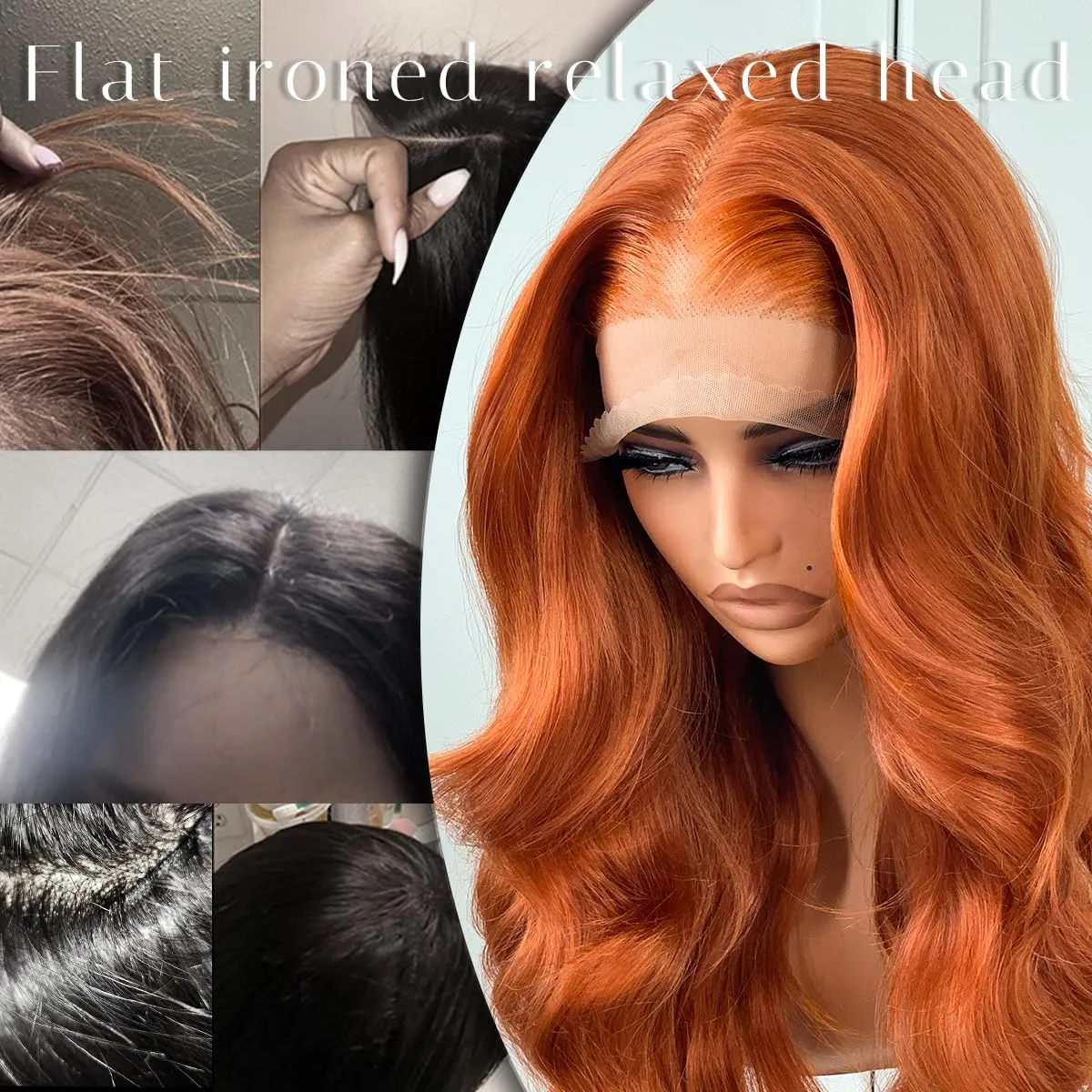 BlackSwern Ginger Wig 13x6 Synthetic Lace Front Wig, HD 13x6 Lace Frontal Wig Pre-Plucked, 26inch Body Wave Wigs 200 Density for Black Women, Pre-Plucked PLUS 1.5’’ Natural Hairline