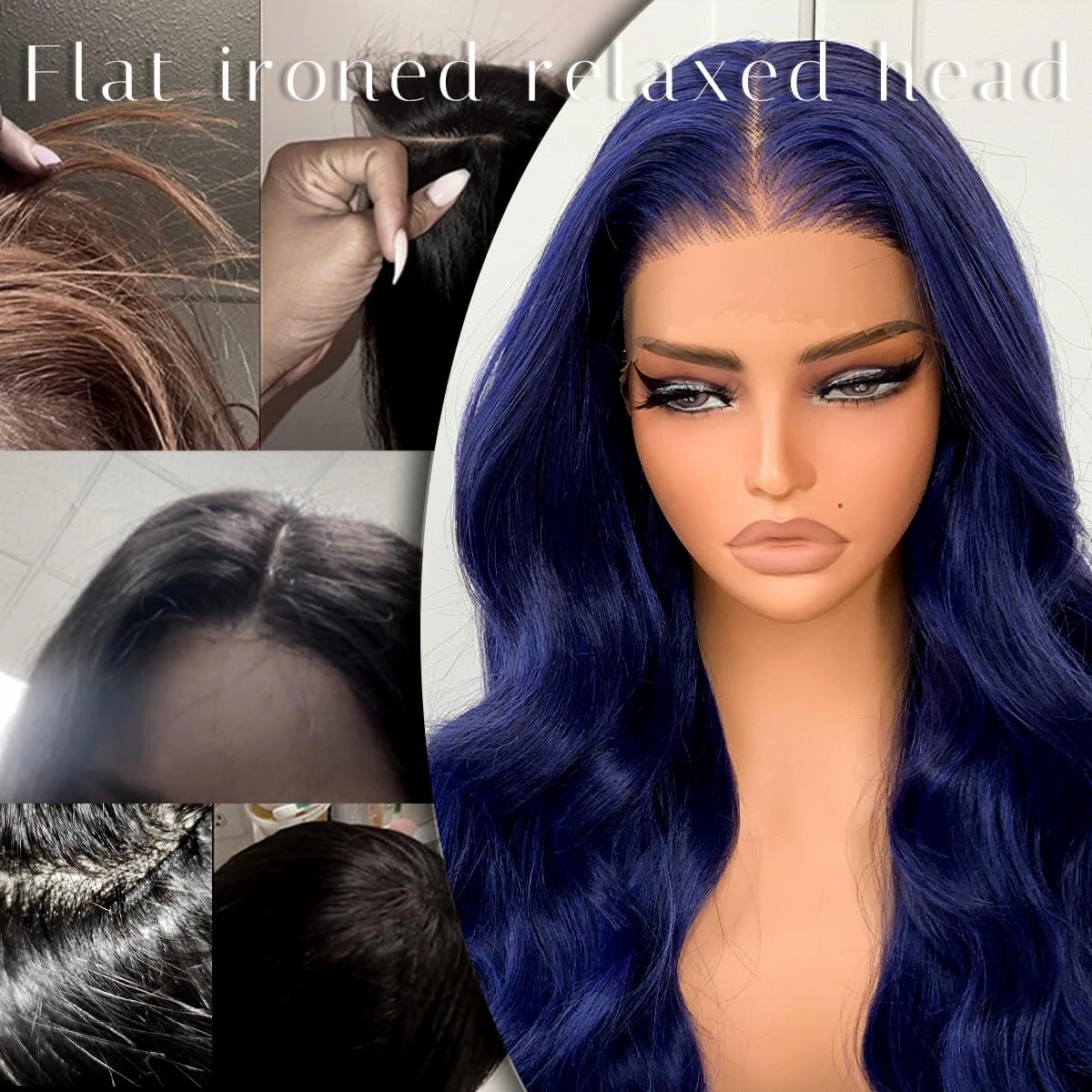 BlackSwern Dark Blue Wig 13x6 Synthetic Lace Front Wig,HD Lace Pre-Plucked Navy Blue Lace Frontal Wig,26inch Body Wave Wigs 200 Density,Pre-Plucked PLUS 1.5’’Hairline  Flat Iron Relaxed Free Part