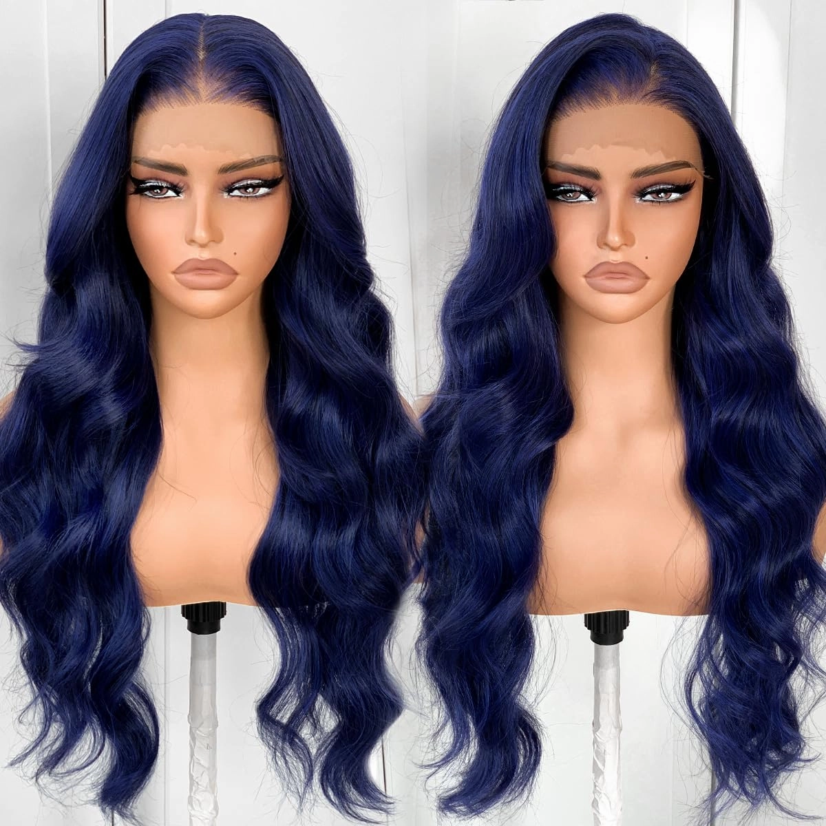 BlackSwern Dark Blue Wig 13x6 Synthetic Lace Front Wig,HD Lace Pre-Plucked Navy Blue Lace Frontal Wig,26inch Body Wave Wigs 200 Density,Pre-Plucked PLUS 1.5’’Hairline  Flat Iron Relaxed Free Part
