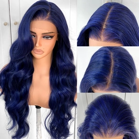 BlackSwern Dark Blue Wig 13x6 Synthetic Lace Front Wig,HD Lace Pre-Plucked Navy Blue Lace Frontal Wig,26inch Body Wave Wigs 200 Density,Pre-Plucked PLUS 1.5’’Hairline  Flat Iron Relaxed Free Part