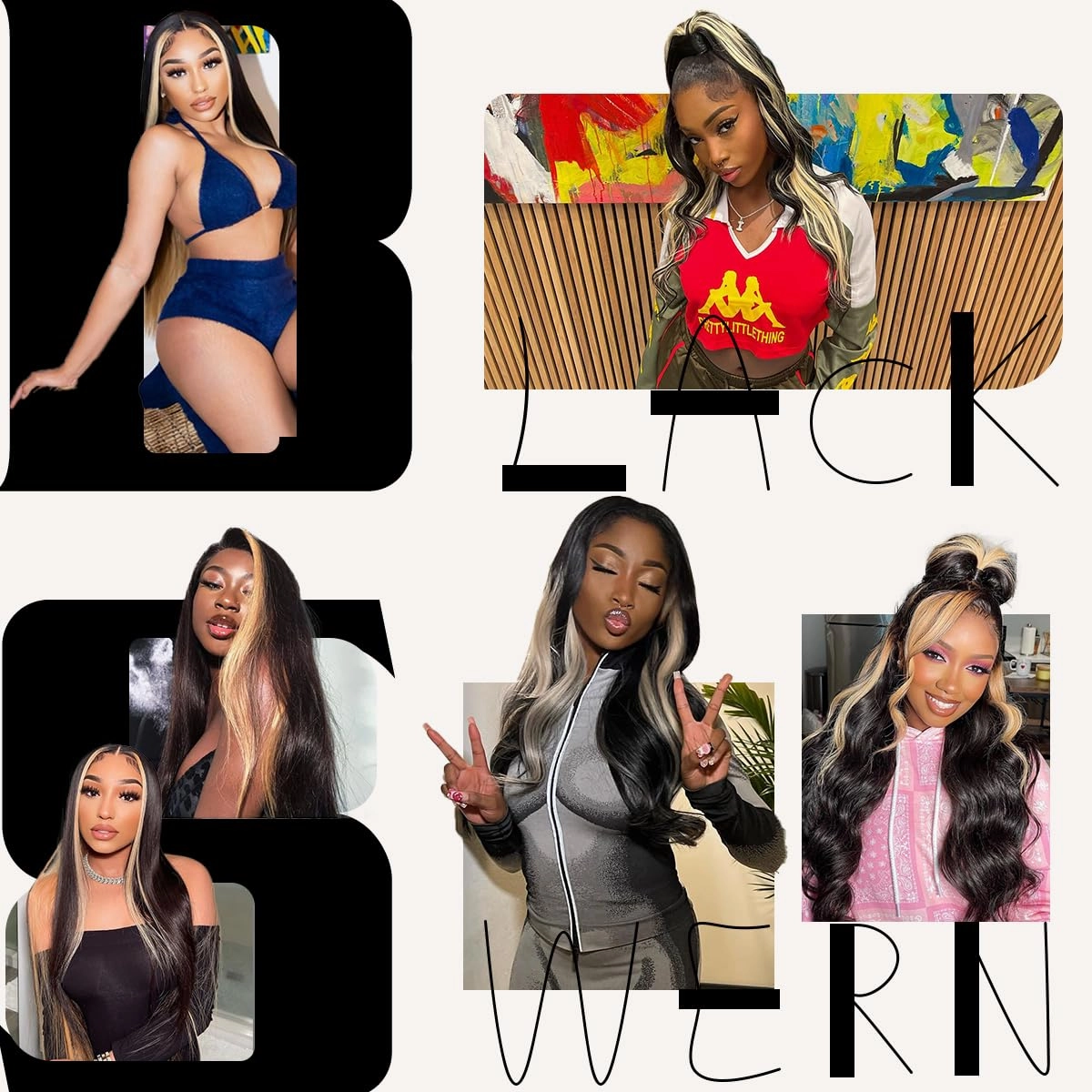 BlackSwern Skunk Stripe Wig, 13x6 Black and Blonde Synthetic Lace Front Wig, HD 13x6 Lace Frontal Wig Pre-Plucked, 26inch Body Wave Wigs 200 Density, Pre-Plucked PLUS 1.5’’ Hairline
