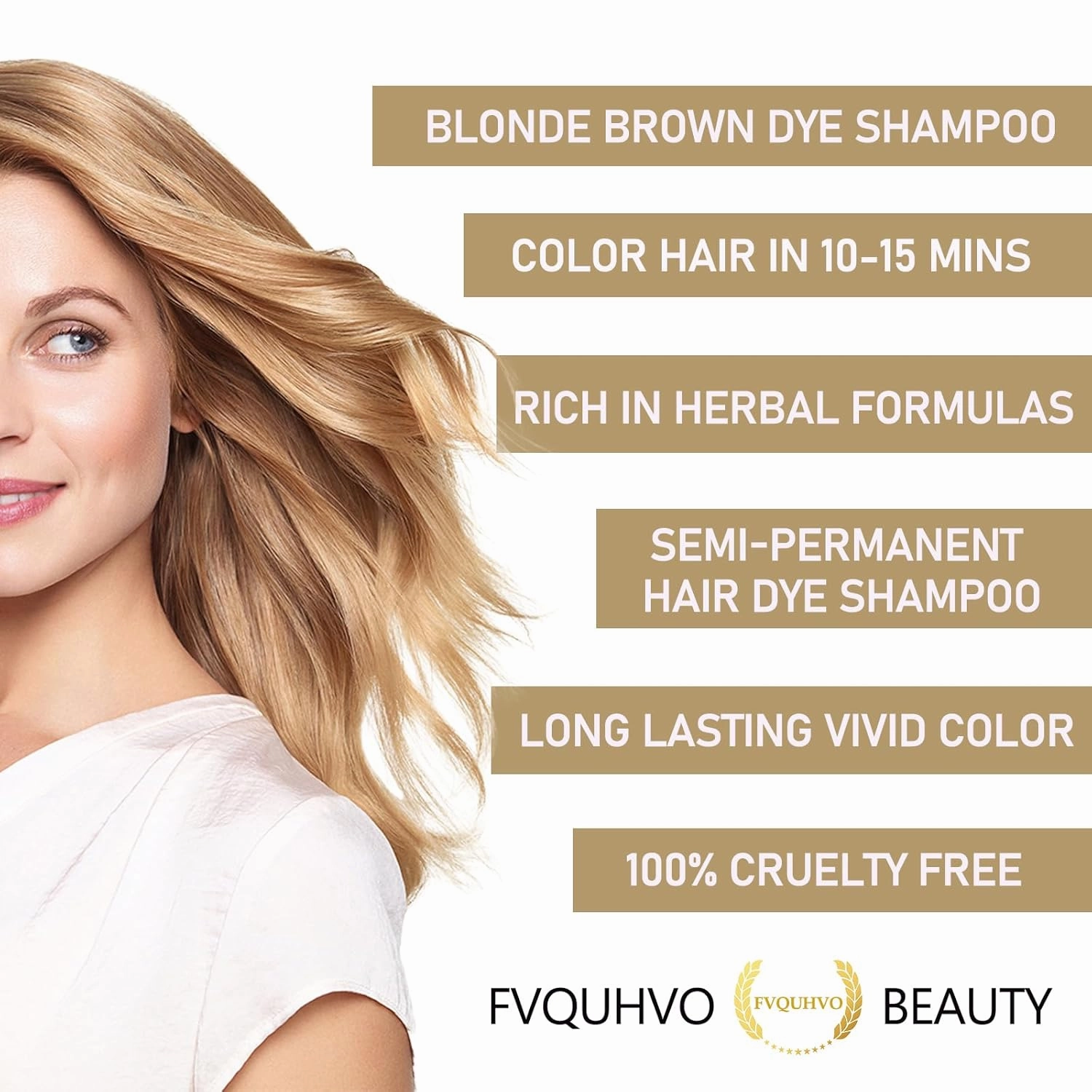 Blonde Brown Hair Color Shampoo 3 in 1 - Instant Natural Hair Dye for Men and Women, Long Lasting Brown Color - Works in Minutes