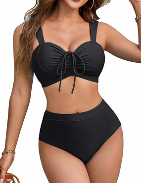 Blooming Jelly Womens High Waisted Bikini Sets Push Up Swimsuits Chest Drawstring Two Piece Bathing Suits