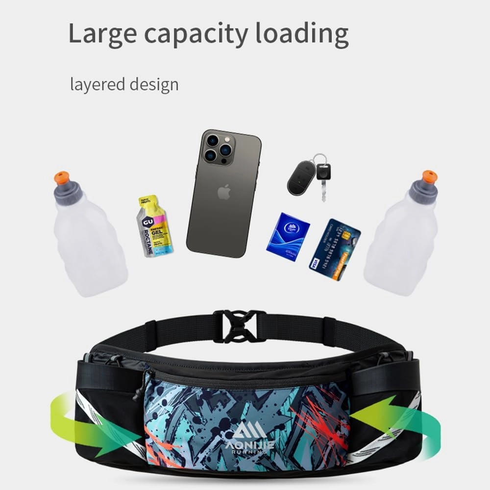 BlueField Slim Running Belt Sports Fanny Pack with 250ml Soft Water Bottle, Marathon Number Fanny Pack for Running Walking Cycling Camping Gym (White with 2 * 250ML)