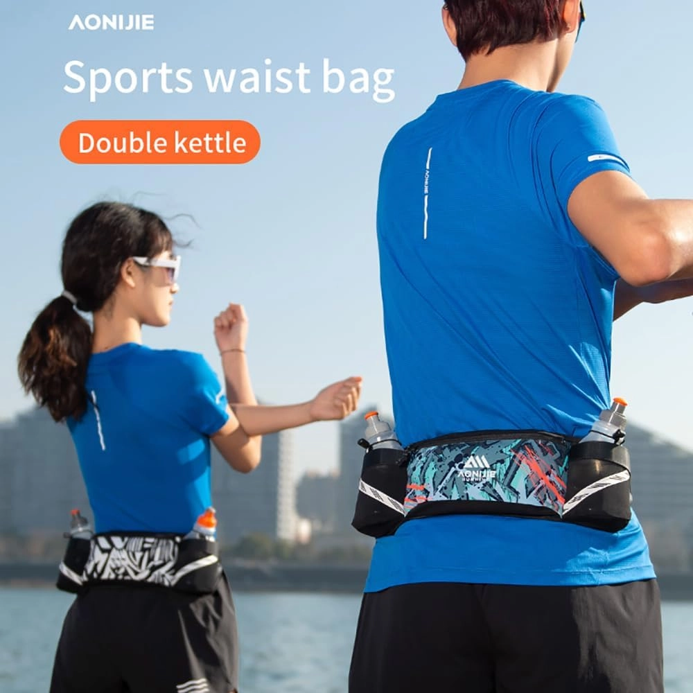 BlueField Slim Running Belt Sports Fanny Pack with 250ml Soft Water Bottle, Marathon Number Fanny Pack for Running Walking Cycling Camping Gym (White with 2 * 250ML)