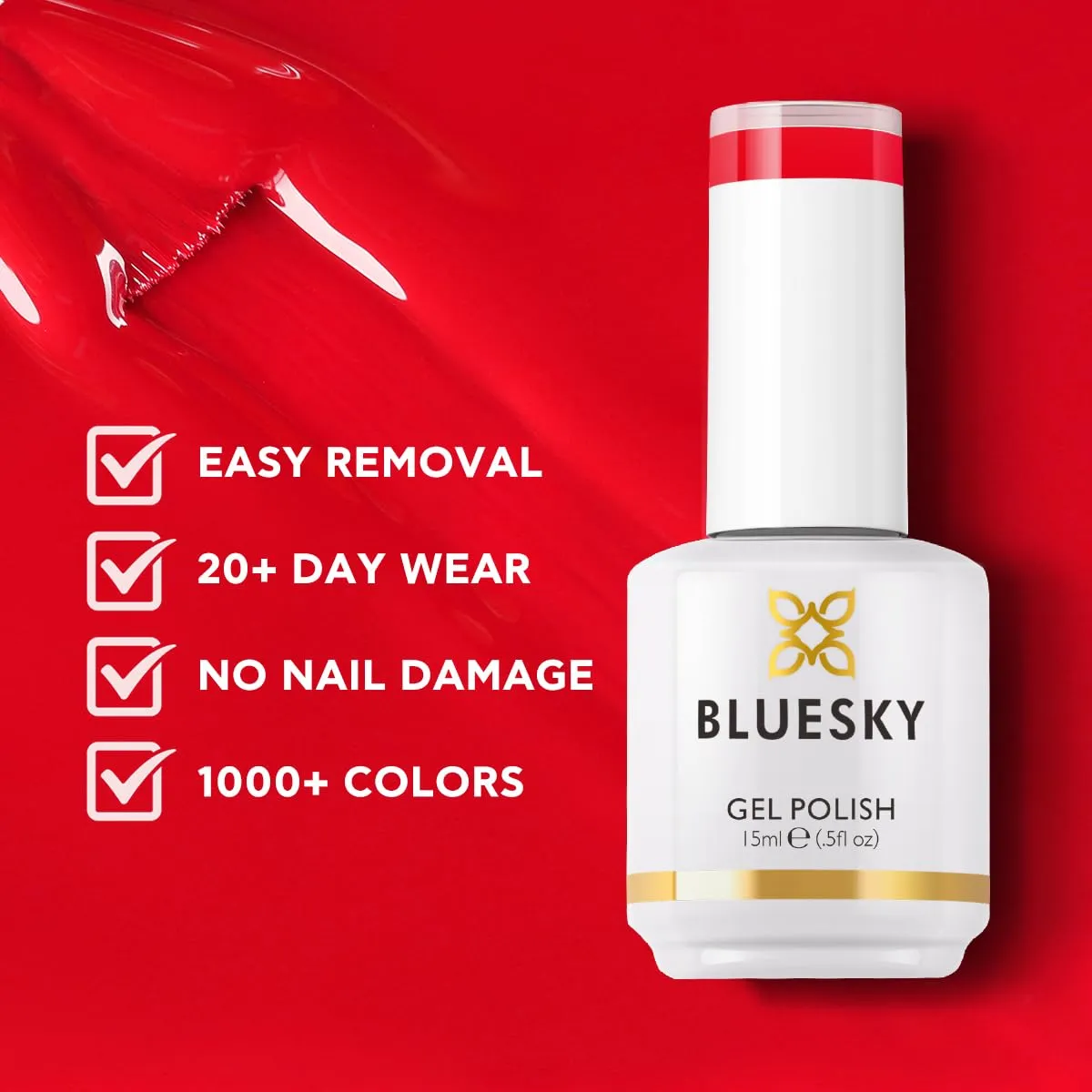 BLUESKY Red Gel Nail Polish- Scarlet Red Nail Polish Soak Off Gel Polish| Vegan&Cruelty-Free|Professional Salon Quality for Home DIY Manicure|Long Lasting Nail Lamp Needed 15ml 63917P/Hot Stuff
