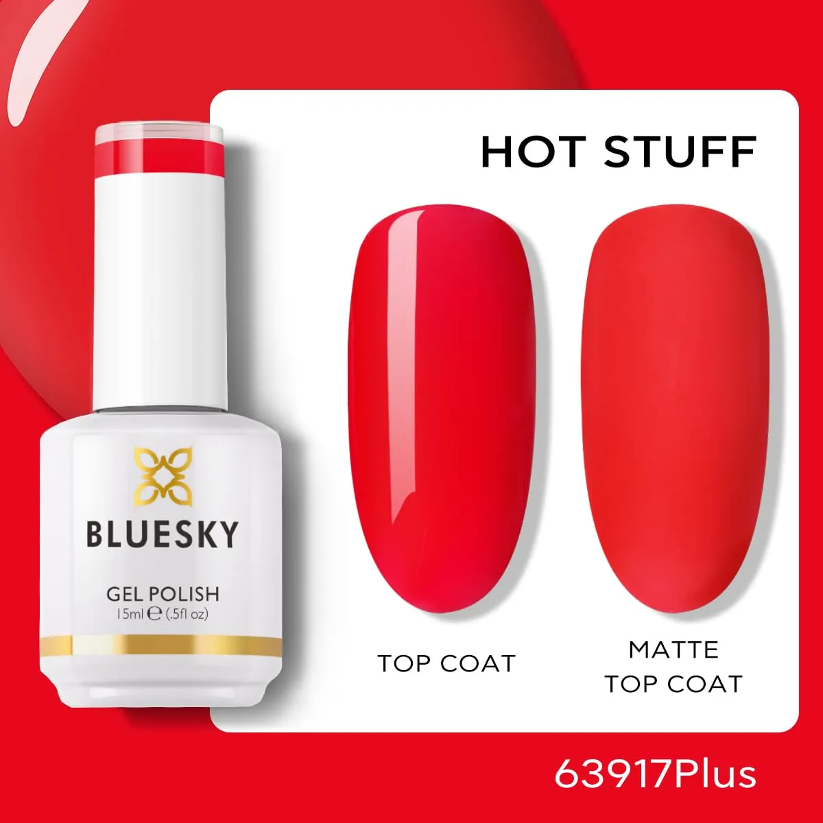 BLUESKY Red Gel Nail Polish- Scarlet Red Nail Polish Soak Off Gel Polish| Vegan&Cruelty-Free|Professional Salon Quality for Home DIY Manicure|Long Lasting Nail Lamp Needed 15ml 63917P/Hot Stuff