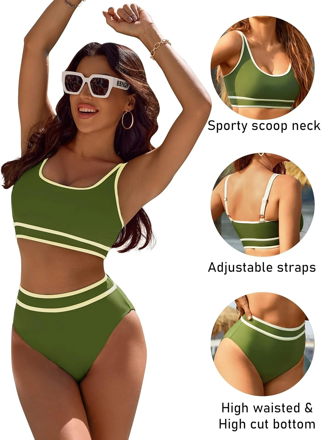 BMJL Women's High Waisted Bikini Sets Sporty Two Piece Swimsuits Color Block Cheeky High Cut Bathing Suits