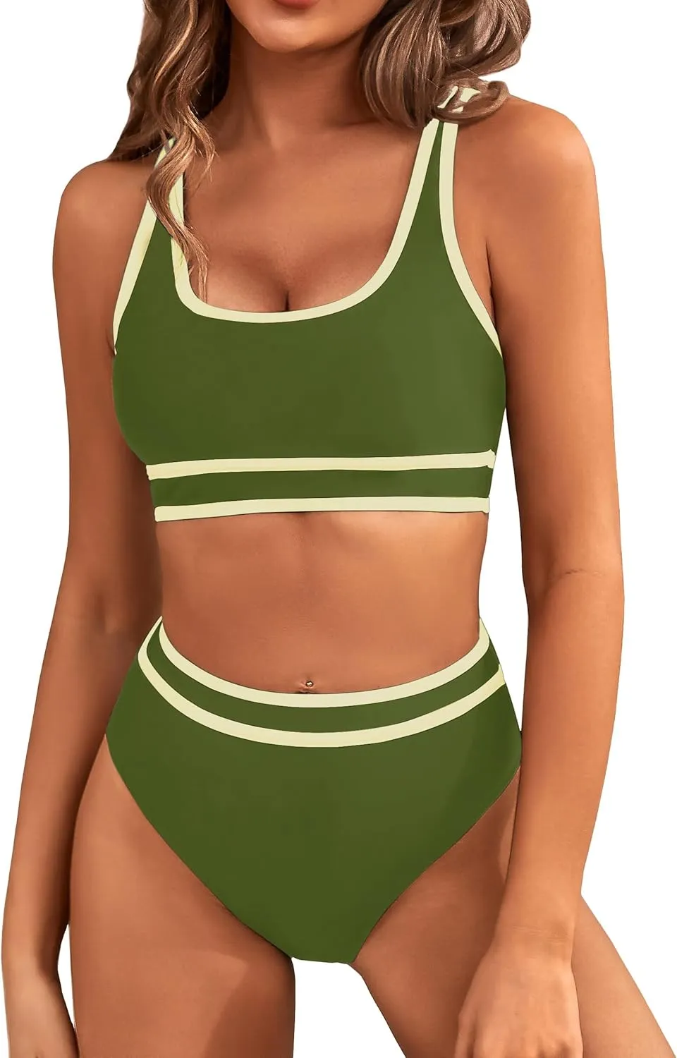 BMJL Women's High Waisted Bikini Sets Sporty Two Piece Swimsuits Color Block Cheeky High Cut Bathing Suits