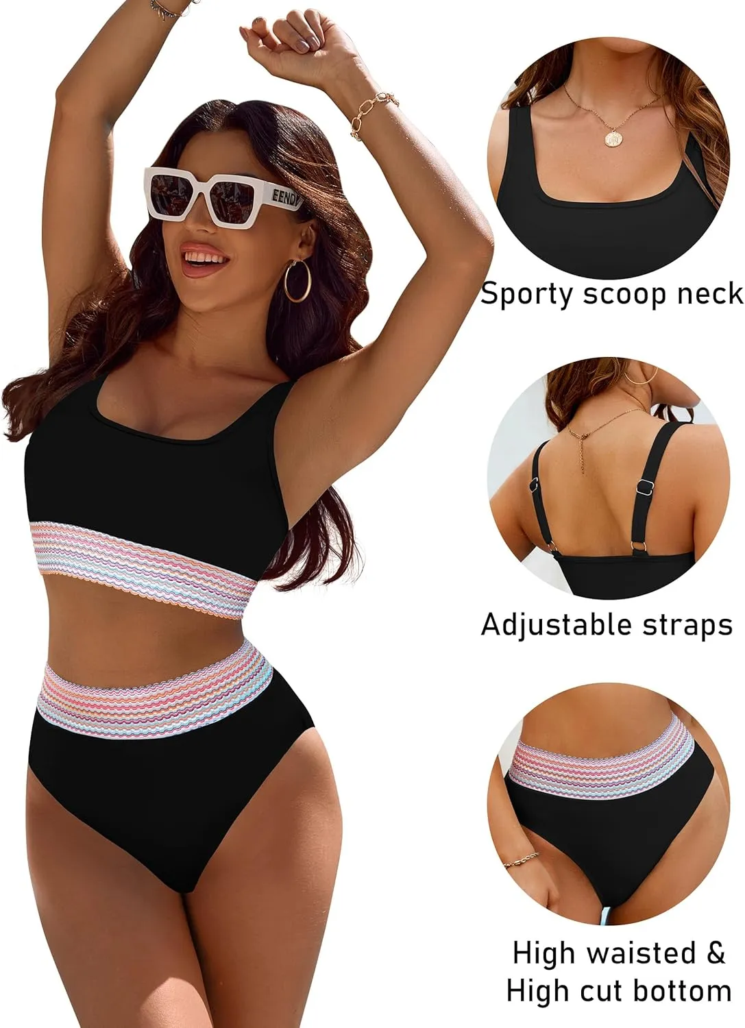 BMJL Women's High Waisted Bikini Sets Sporty Two Piece Swimsuits Color Block Cheeky High Cut Bathing Suits