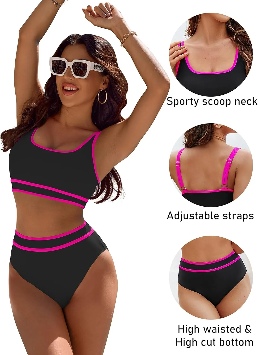BMJL Women's High Waisted Bikini Sets Sporty Two Piece Swimsuits Color Block Cheeky High Cut Bathing Suits