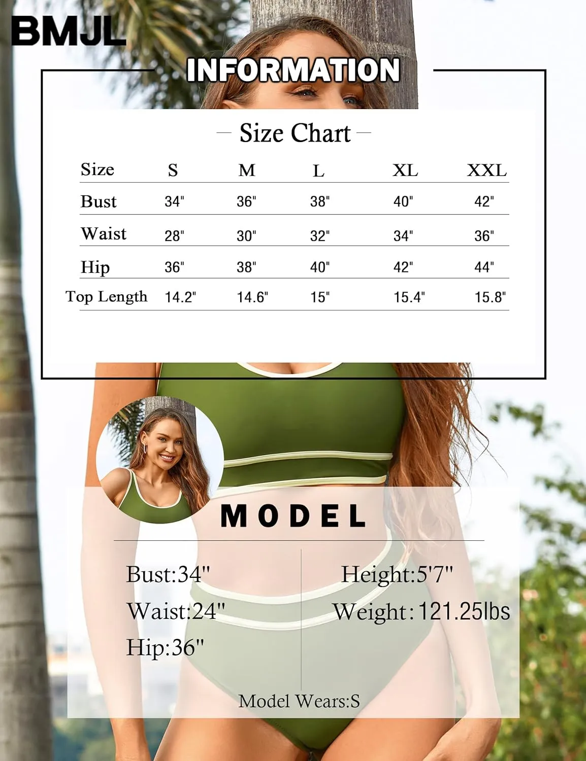 BMJL Women's High Waisted Bikini Sets Sporty Two Piece Swimsuits Color Block Cheeky High Cut Bathing Suits
