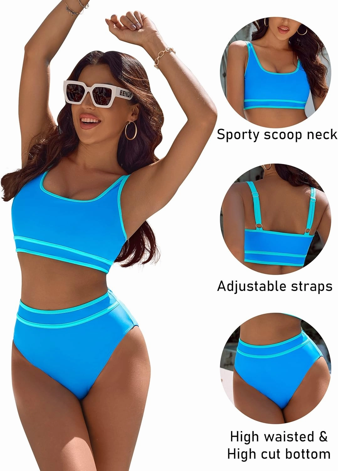 BMJL Women's High Waisted Bikini Sets Sporty Two Piece Swimsuits Color Block Cheeky High Cut Bathing Suits